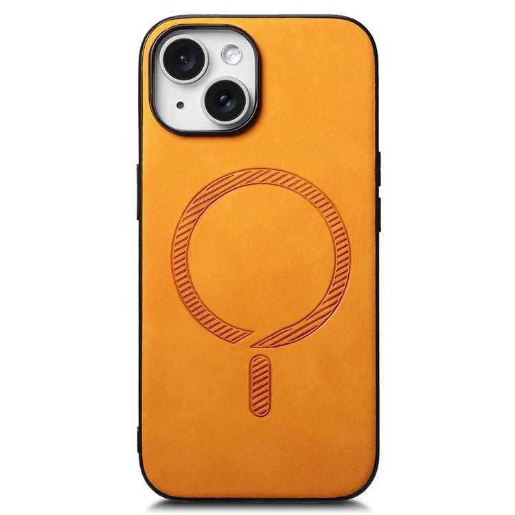 For iPhone 15 Leather Back Case Compatible with MagSafe Skin-Touch Phone Cover