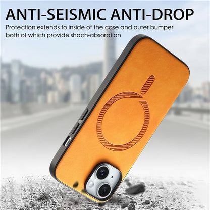 For iPhone 15 Leather Back Case Compatible with MagSafe Skin-Touch Phone Cover