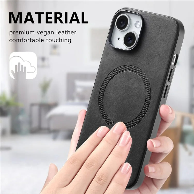For iPhone 15 Leather Back Case Compatible with MagSafe Skin-Touch Phone Cover