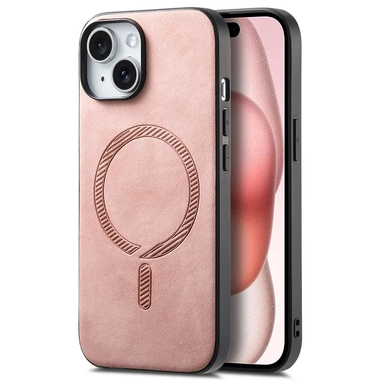 For iPhone 15 Leather Back Case Compatible with MagSafe Skin-Touch Phone Cover