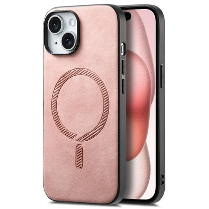 For iPhone 15 Leather Back Case Compatible with MagSafe Skin-Touch Phone Cover