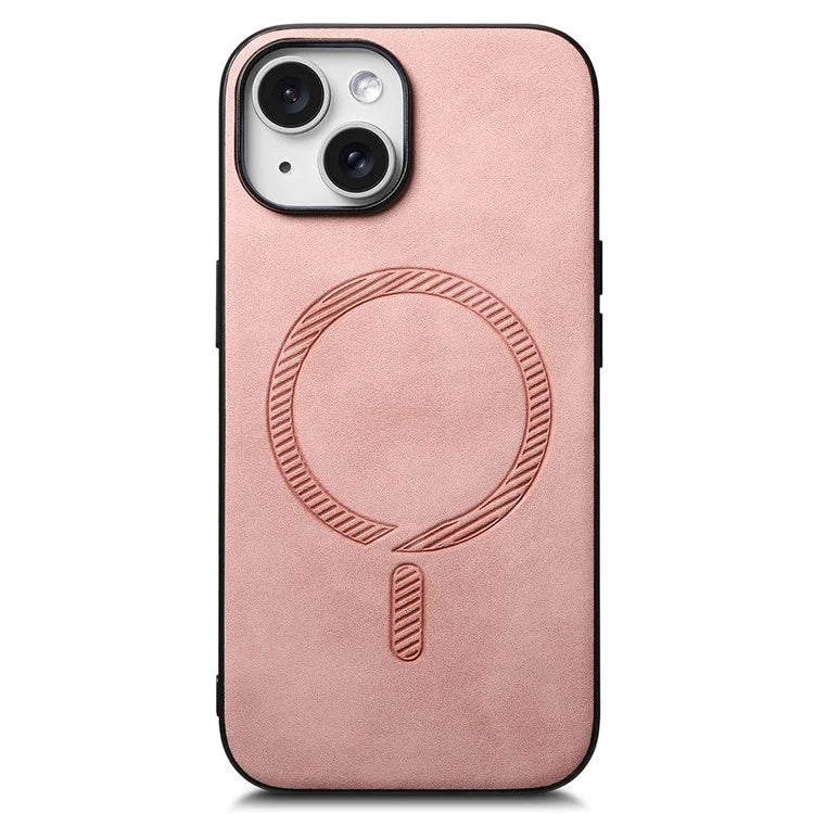 For iPhone 15 Leather Back Case Compatible with MagSafe Skin-Touch Phone Cover