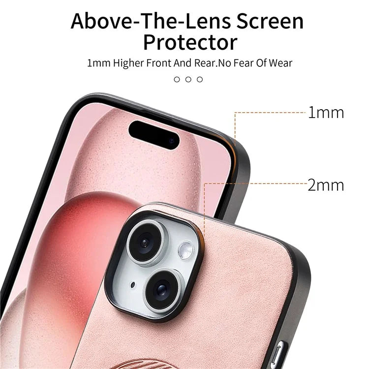 For iPhone 15 Leather Back Case Compatible with MagSafe Skin-Touch Phone Cover
