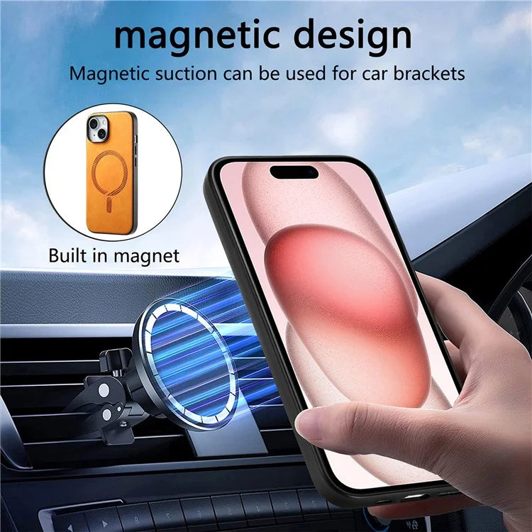 For iPhone 15 Leather Back Case Compatible with MagSafe Skin-Touch Phone Cover