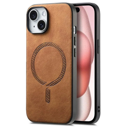 For iPhone 15 Leather Back Case Compatible with MagSafe Skin-Touch Phone Cover
