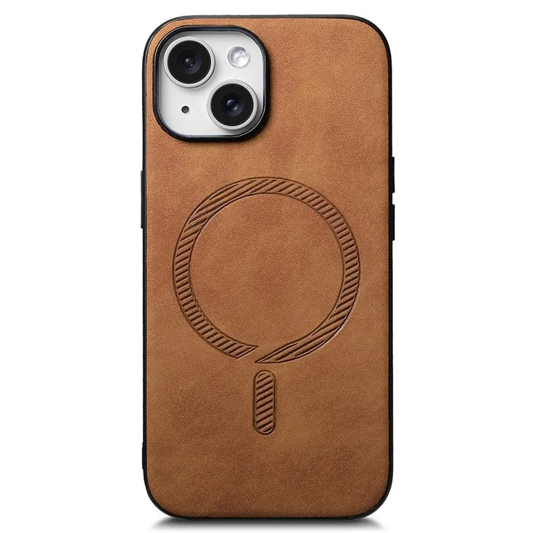 For iPhone 15 Leather Back Case Compatible with MagSafe Skin-Touch Phone Cover