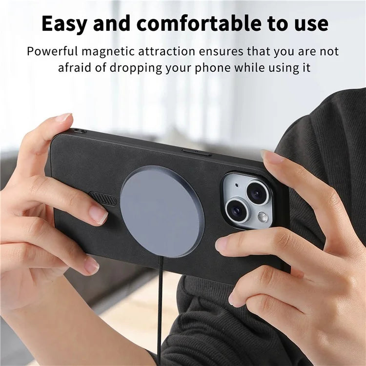 For iPhone 15 Leather Back Case Compatible with MagSafe Skin-Touch Phone Cover
