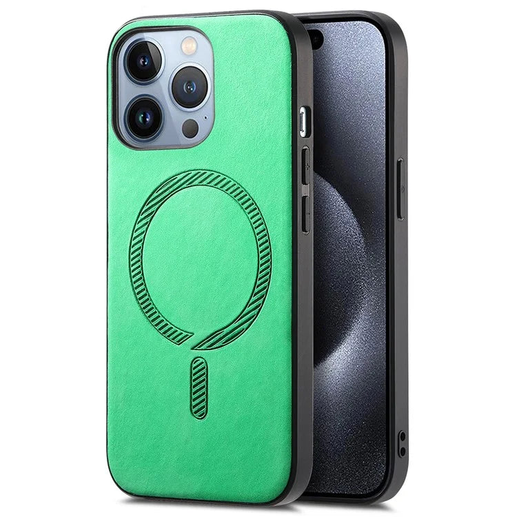For iPhone 15 Pro Max Leather Back Case Compatible with MagSafe Skin-Touch Phone Cover
