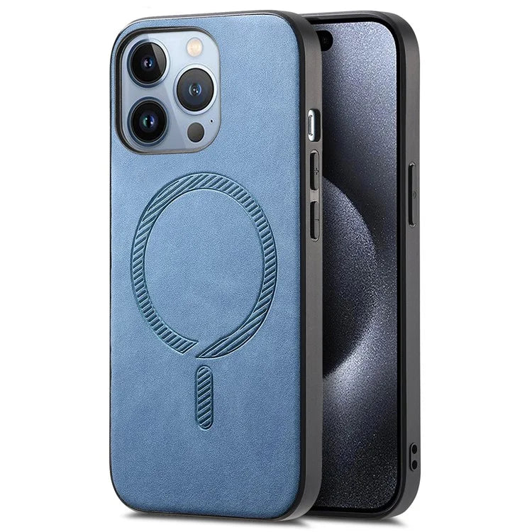 For iPhone 15 Pro Max Leather Back Case Compatible with MagSafe Skin-Touch Phone Cover