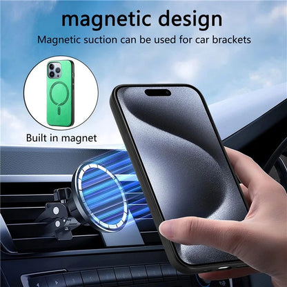 For iPhone 15 Pro Max Leather Back Case Compatible with MagSafe Skin-Touch Phone Cover