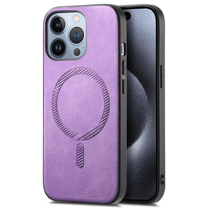For iPhone 15 Pro Max Leather Back Case Compatible with MagSafe Skin-Touch Phone Cover