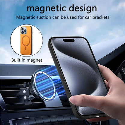 For iPhone 15 Pro Max Leather Back Case Compatible with MagSafe Skin-Touch Phone Cover