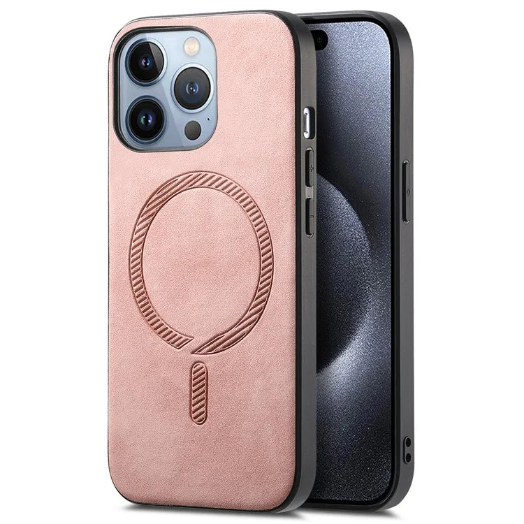 For iPhone 15 Pro Max Leather Back Case Compatible with MagSafe Skin-Touch Phone Cover