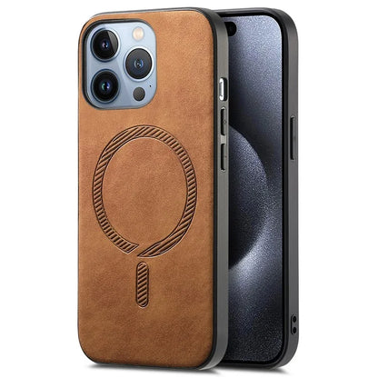For iPhone 15 Pro Max Leather Back Case Compatible with MagSafe Skin-Touch Phone Cover