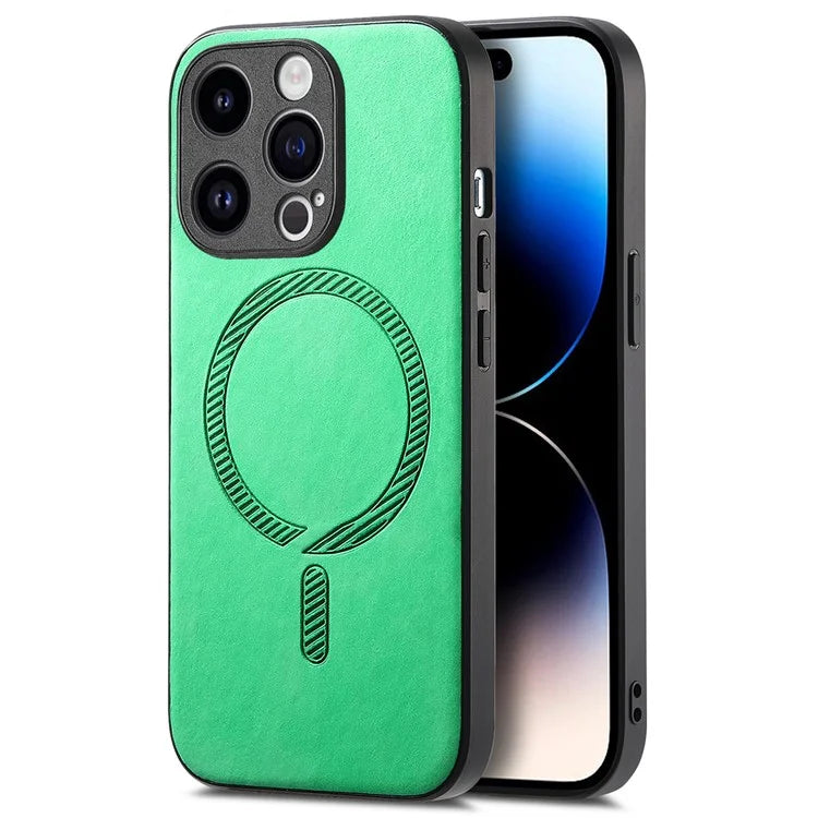For iPhone 14 Pro Leather Back Case Compatible with MagSafe Skin-Touch Phone Cover