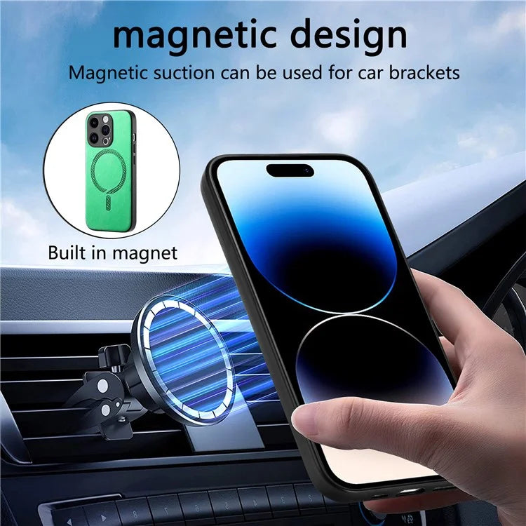 For iPhone 14 Pro Leather Back Case Compatible with MagSafe Skin-Touch Phone Cover