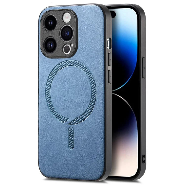 For iPhone 14 Pro Leather Back Case Compatible with MagSafe Skin-Touch Phone Cover