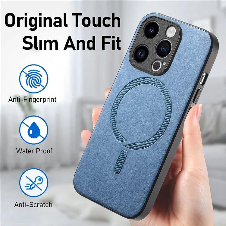 For iPhone 14 Pro Leather Back Case Compatible with MagSafe Skin-Touch Phone Cover