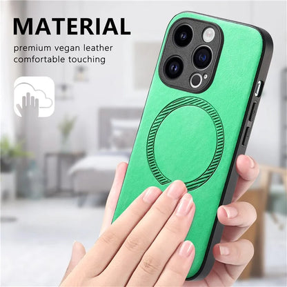 For iPhone 14 Pro Leather Back Case Compatible with MagSafe Skin-Touch Phone Cover
