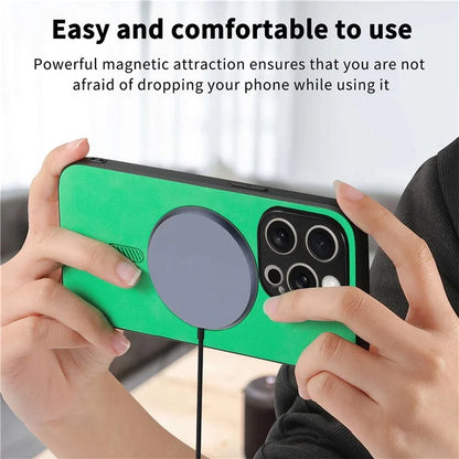 For iPhone 14 Pro Leather Back Case Compatible with MagSafe Skin-Touch Phone Cover
