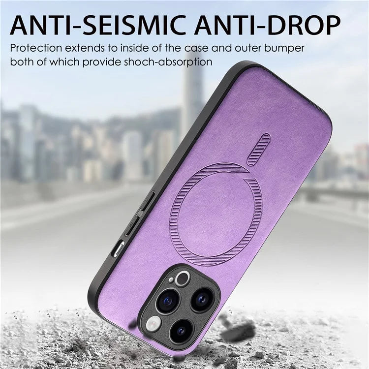 For iPhone 14 Pro Leather Back Case Compatible with MagSafe Skin-Touch Phone Cover