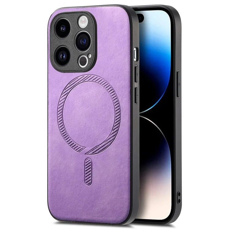 For iPhone 14 Pro Leather Back Case Compatible with MagSafe Skin-Touch Phone Cover