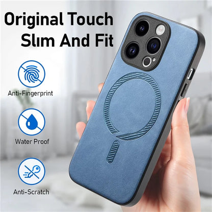 For iPhone 14 Pro Leather Back Case Compatible with MagSafe Skin-Touch Phone Cover