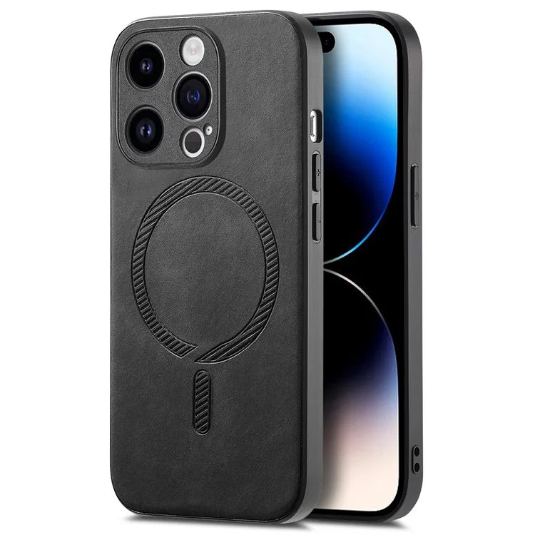 For iPhone 14 Pro Leather Back Case Compatible with MagSafe Skin-Touch Phone Cover