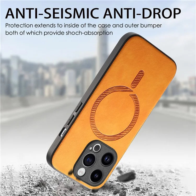 For iPhone 14 Pro Leather Back Case Compatible with MagSafe Skin-Touch Phone Cover