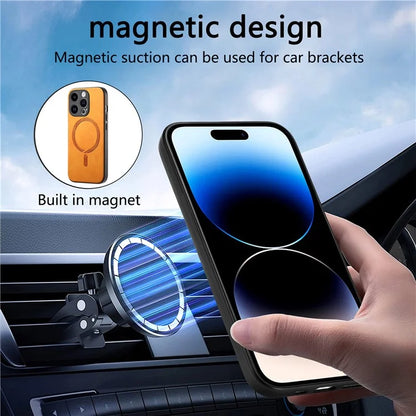 For iPhone 14 Pro Leather Back Case Compatible with MagSafe Skin-Touch Phone Cover