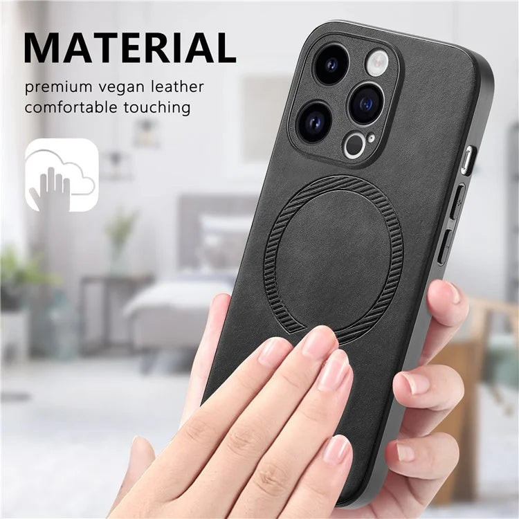 For iPhone 14 Pro Leather Back Case Compatible with MagSafe Skin-Touch Phone Cover
