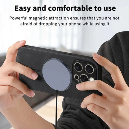 For iPhone 14 Pro Leather Back Case Compatible with MagSafe Skin-Touch Phone Cover