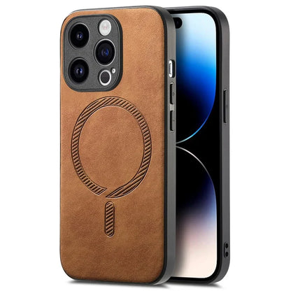 For iPhone 14 Pro Leather Back Case Compatible with MagSafe Skin-Touch Phone Cover