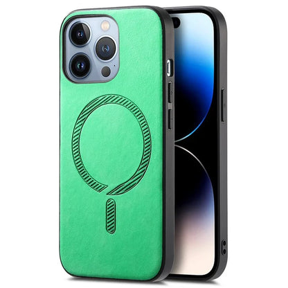 For iPhone 14 Pro Max Leather Back Case Compatible with MagSafe Skin-Touch Phone Cover