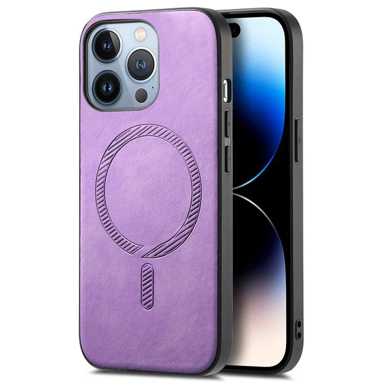 For iPhone 14 Pro Max Leather Back Case Compatible with MagSafe Skin-Touch Phone Cover