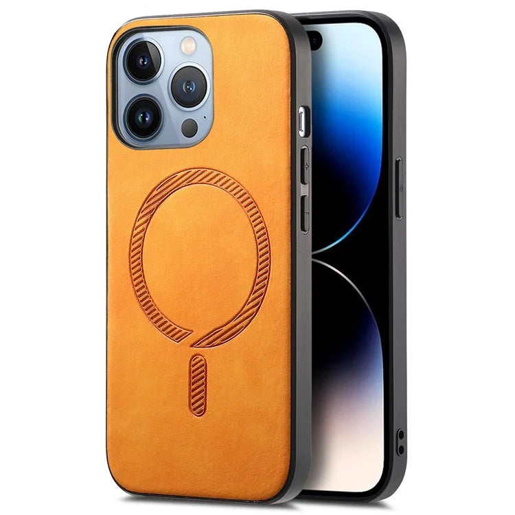 For iPhone 14 Pro Max Leather Back Case Compatible with MagSafe Skin-Touch Phone Cover