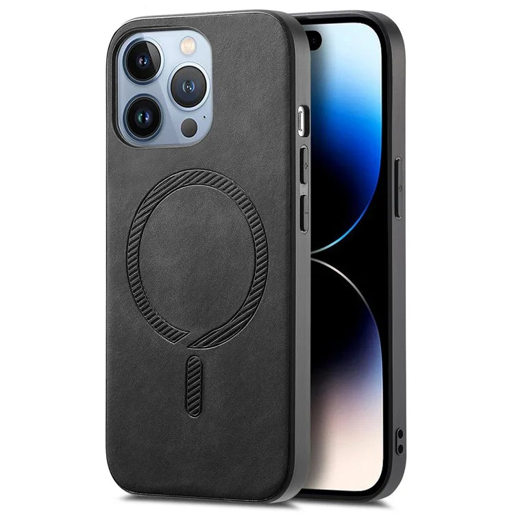 For iPhone 14 Pro Max Leather Back Case Compatible with MagSafe Skin-Touch Phone Cover