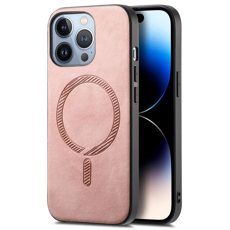 For iPhone 14 Pro Max Leather Back Case Compatible with MagSafe Skin-Touch Phone Cover