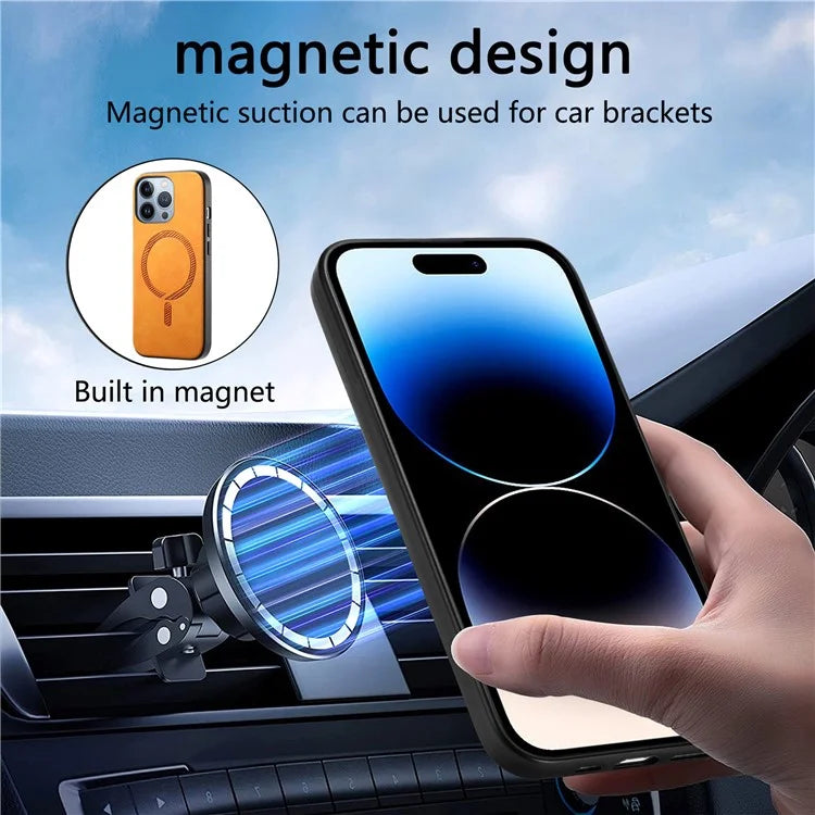 For iPhone 14 Pro Max Leather Back Case Compatible with MagSafe Skin-Touch Phone Cover