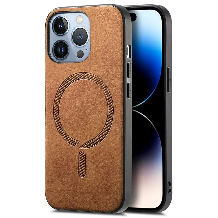 For iPhone 14 Pro Max Leather Back Case Compatible with MagSafe Skin-Touch Phone Cover