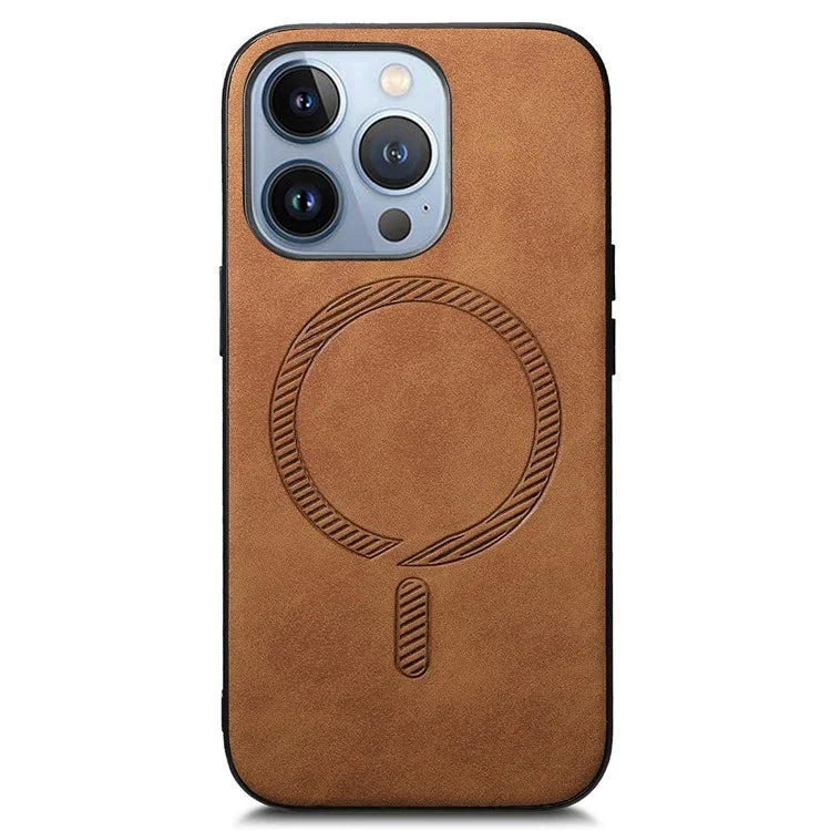 For iPhone 14 Pro Max Leather Back Case Compatible with MagSafe Skin-Touch Phone Cover
