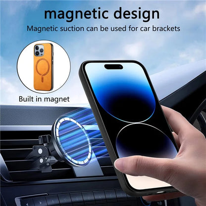 For iPhone 14 Pro Max Leather Back Case Compatible with MagSafe Skin-Touch Phone Cover