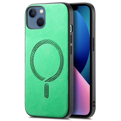 For iPhone 13 Leather Back Case Compatible with MagSafe Skin-Touch Phone Cover