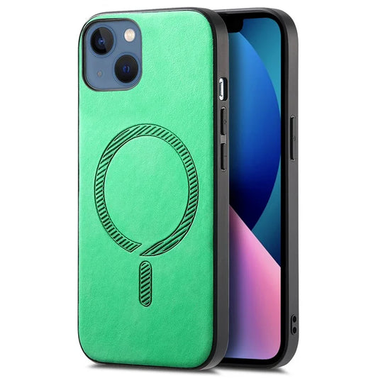 For iPhone 13 Leather Back Case Compatible with MagSafe Skin-Touch Phone Cover