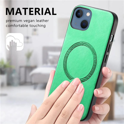 For iPhone 13 Leather Back Case Compatible with MagSafe Skin-Touch Phone Cover