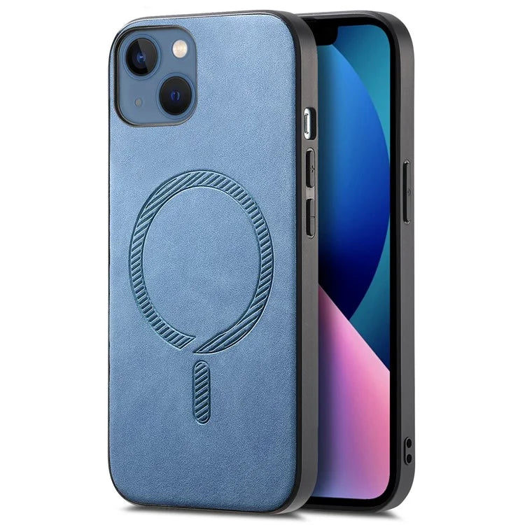 For iPhone 13 Leather Back Case Compatible with MagSafe Skin-Touch Phone Cover