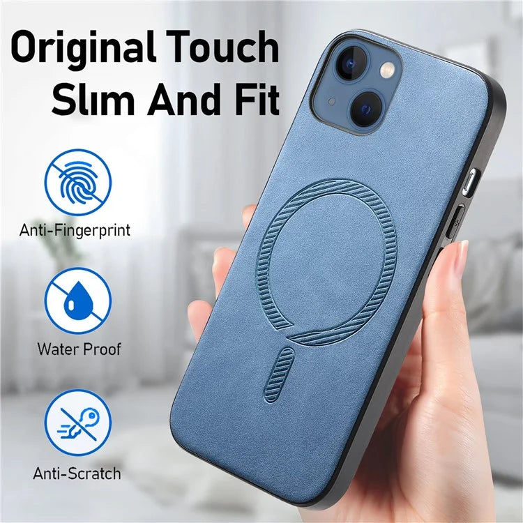 For iPhone 13 Leather Back Case Compatible with MagSafe Skin-Touch Phone Cover