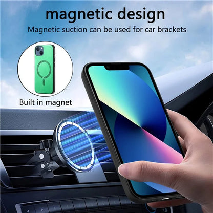 For iPhone 13 Leather Back Case Compatible with MagSafe Skin-Touch Phone Cover