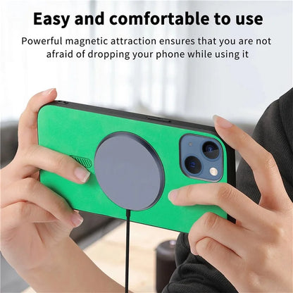 For iPhone 13 Leather Back Case Compatible with MagSafe Skin-Touch Phone Cover