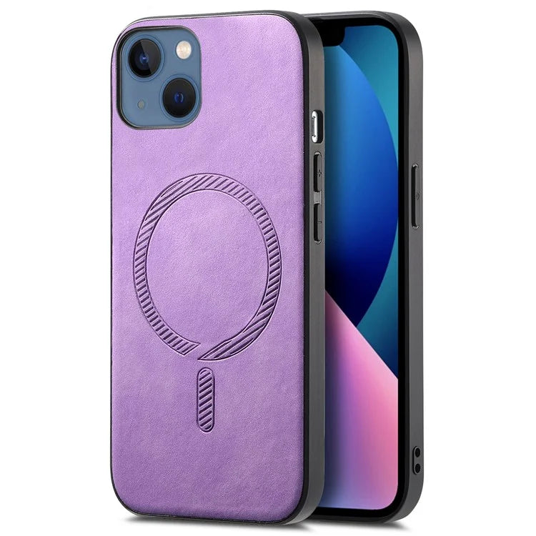 For iPhone 13 Leather Back Case Compatible with MagSafe Skin-Touch Phone Cover